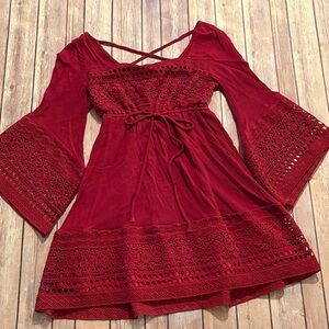 Women’s Red Lace-Trim Boho Dress